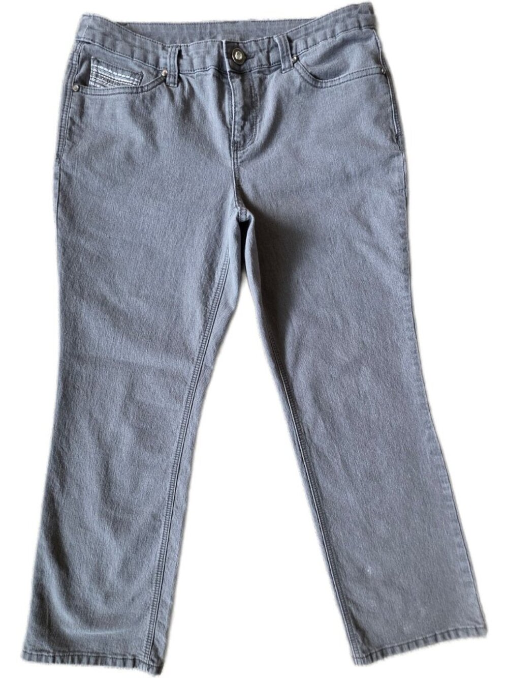 Christopher & Banks Petite 12P Grey Cropped Jeans Rhinestone Bling Pockets